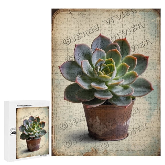 Succulent Themed Jigsaw Puzzles 500 Piece for Adults Families Challenging Fun Pieces Fit Together Challenging Puzzle Perfect for Game Nights Succulent Art