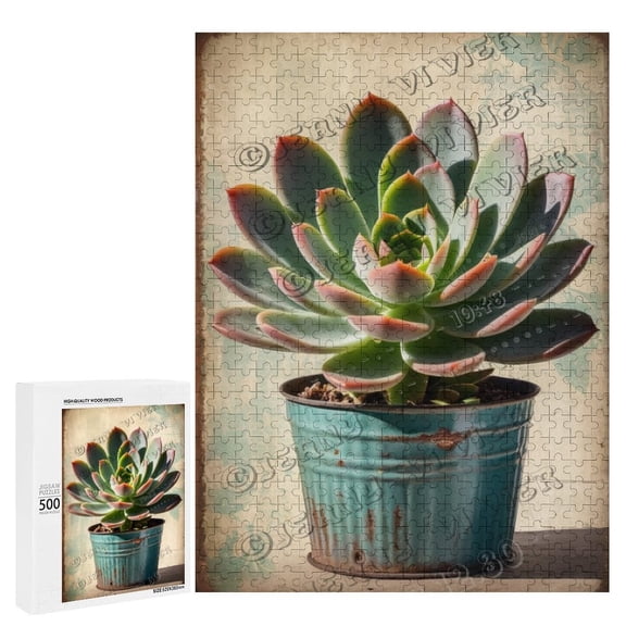 Succulent Themed Jigsaw Puzzles 500 Piece for Adults Families Challenging Fun Pieces Fit Together Challenging Puzzle Perfect for Game Nights Succulent Decor