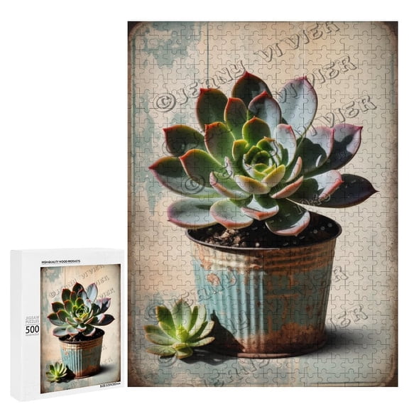 Succulent Themed Jigsaw Puzzles 500 Piece for Adults Families Challenging Fun Pieces Fit Together Challenging Puzzle Perfect for Game Nights