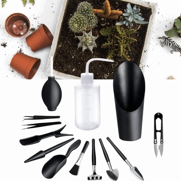 Succulent Tools, 13 Pcs Mini Garden Tool Set, Transplanting Tools Set,Succulent Care kit for Succulent Miniature Gardening Plant, Black