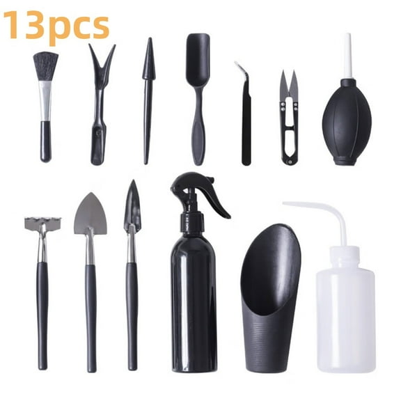 Succulent Tools,13 Pcs Mini Garden Tool Set,Transplanting Tools Set,Succulent Care kit for Succulent Miniature Gardening Plant,Black