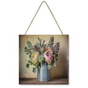 Succulent Wall Art Wooden Sign Rustic Farmhouse Decor Flower Vintage Pictures for Bedroom Bathroom Kitchen Wall Decorations Bar Interior Decor 12"x12" Wooden Hanging Signs