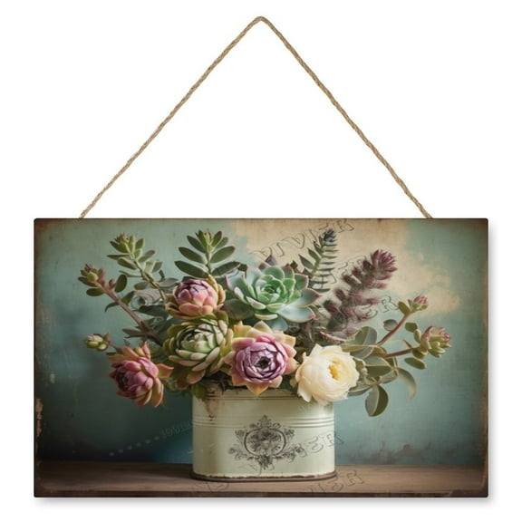 Succulent Wall Art Wooden Sign Succulent Decor Green Plant Decor Vintage Pictures for Bedroom Bathroom Kitchen Wall Decorations Bar Interior Decor 10"x16" Wooden Hanging Signs