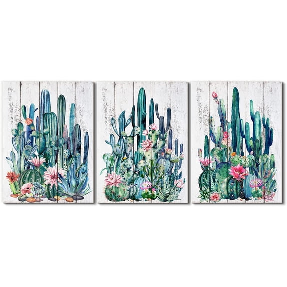 Succulent Wall Decor Boho Wall Art for Room Southwestern Decor Plant Canvas Kitchen Pictures Cactus Bathroom Decor Tropical Botanical Posters Cacti Flower Painting Home Decorations 12x16" 3 Pcs