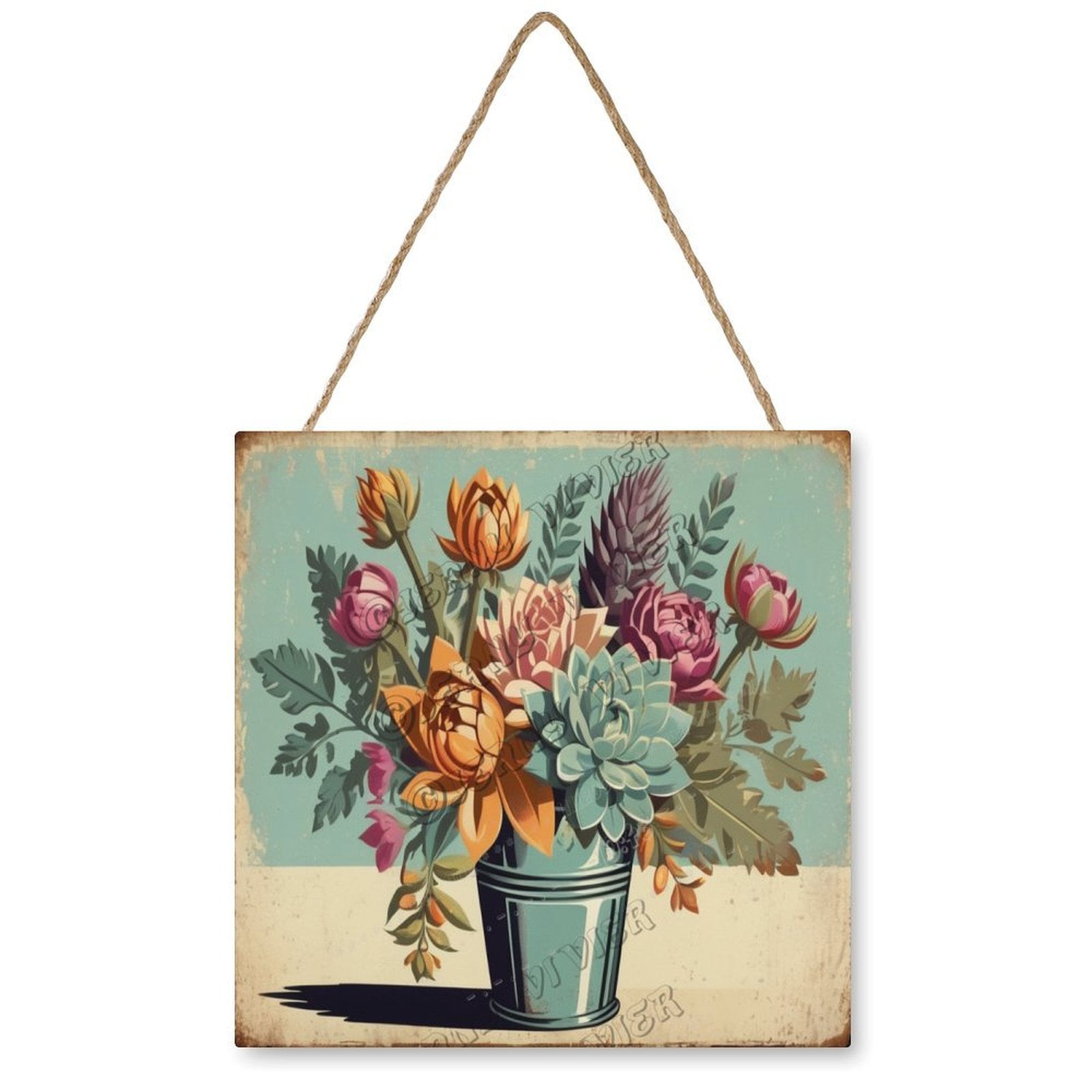 Succulent Wooden Hanging Signs For Home Decor 12