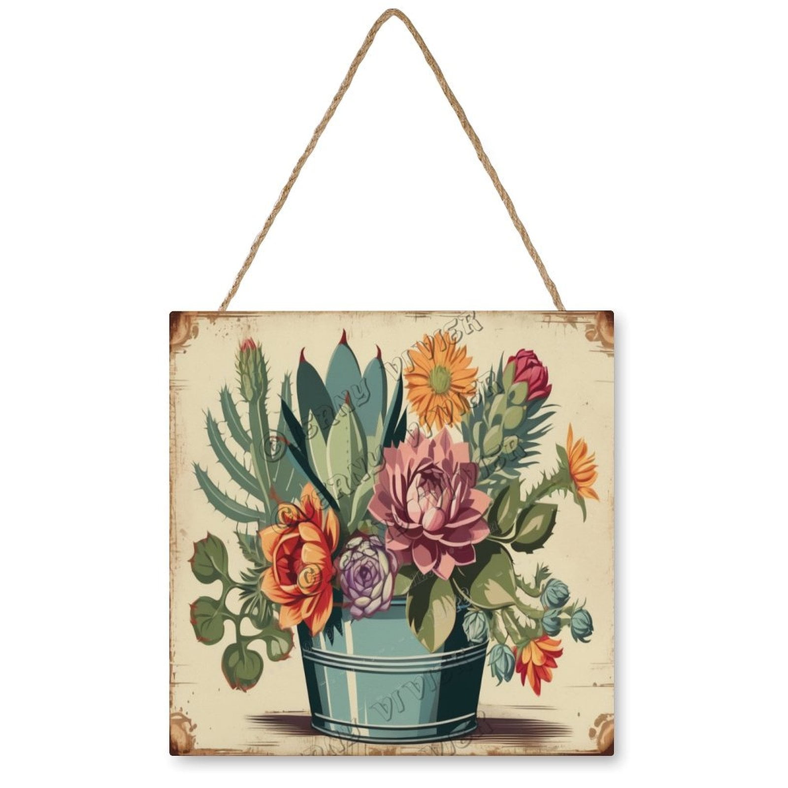 Succulent Wooden Hanging Signs For Home Decor 12