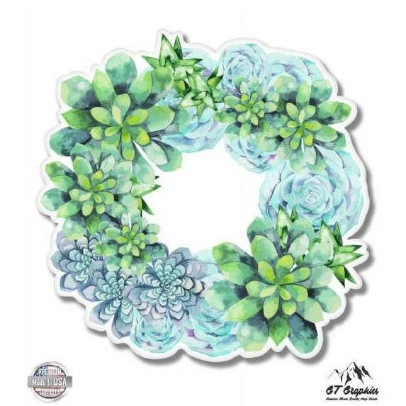 Succulent Wreath - 5" Vinyl Sticker - For Car Laptop I-Pad - Waterproof Decal