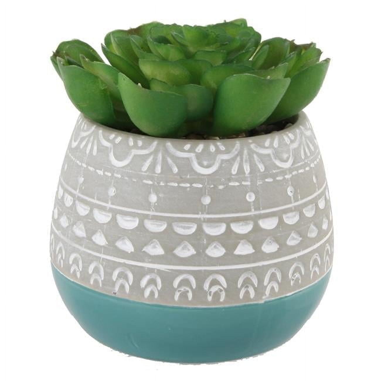 Teal and Gray Ceramic Pot with Faux Succulent
