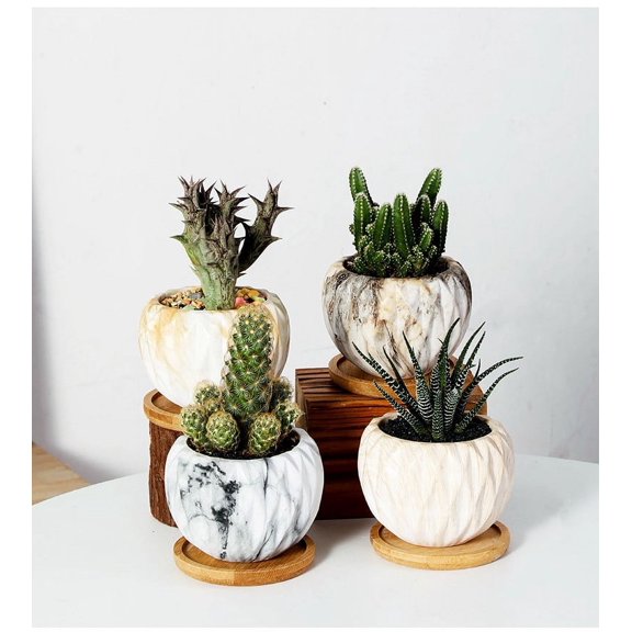 Succulent planter set - ceramic diamond pattern 4 piece set