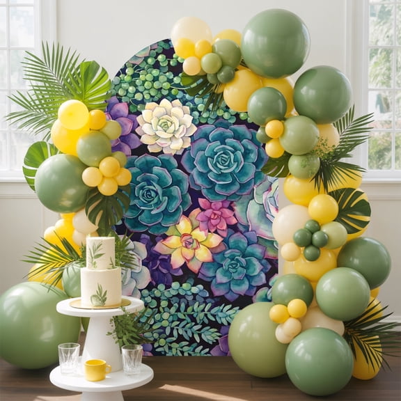 Succulents Arch Backdrop Cover, 4FT, Desert Plants Watercolor Botanical Garden Spandex Arch Covers Double-Sided Backdrop for Wedding Birthday Party Photo Background Decoration