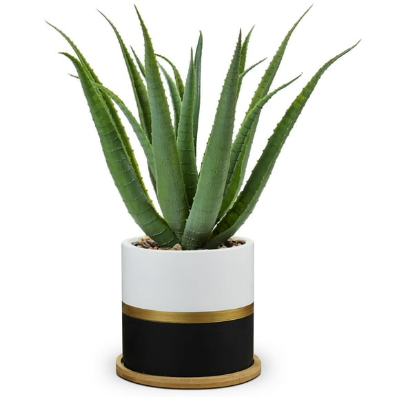 Succulents Artificial Plants Fake Agave Aloe Vera Fake Plants in Gold and Black Pot Home Decor