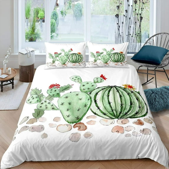 Succulents Bedding Set Green Plant Duvet Cover Tropical Botanical Comforter Cover Quilt Cover for B