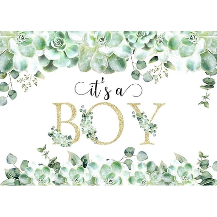 Succulents It's a Boy Baby Shower Backdrop Green Plants Theme Baby Shower Party Photography Background Gold Glitter Juicy Succulents Newborn Birthday Party Decorations Banner Photo Booth Props