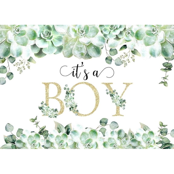 Succulents It's a Boy Baby Shower Backdrop Green Plants Theme Baby Shower Party Photography Background Gold Glitter Juicy Succulents Newborn Birthday Party Decorations Banner Photo Booth Props