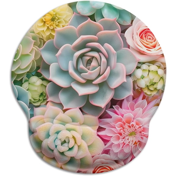 Succulents Ergonomic Mouse Pad with Wrist Rest, Gaming Mouse Pad with Wrist Support, Funny Computer Mousepad with Non-Slip Pain Relief PU Base, Cute Office Desk Accessories Decor Supplies