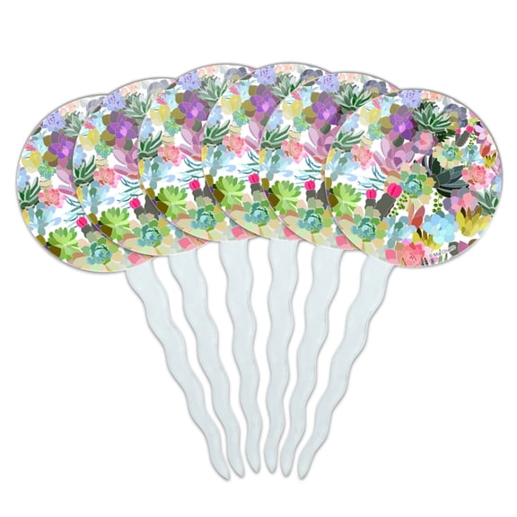 Succulents Oasis Pattern Cupcake Picks Toppers Decoration Set of 6