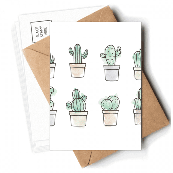 Succulents Pattern Cactus Potted  Illustration Postcards Envelopes Blank Note Cards Mailing