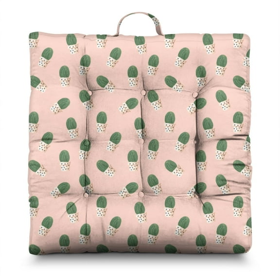 Succulents Seat Cushion – 22x22 Inch Floor Pillow, Soft Dutch Velvet, Watercolor Cactus & Aloe Print (Botanical Aesthetic)