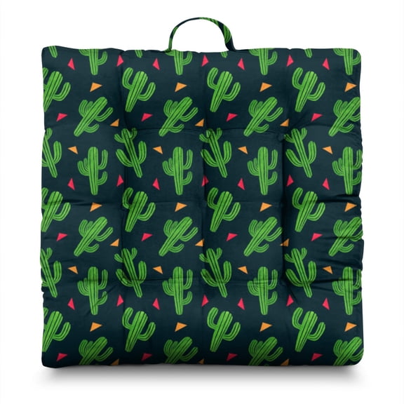 Succulents Seat Cushion – 22x22 Inch Floor Pillow, Soft Dutch Velvet, Watercolor Cactus & Aloe Print (Botanical Aesthetic)