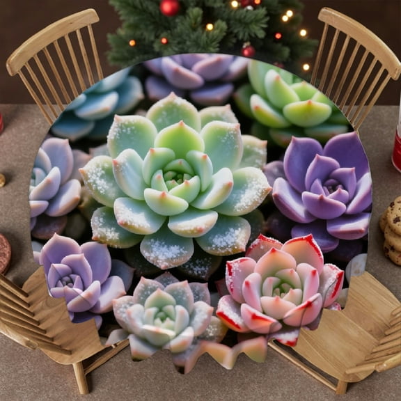 Succulents Tablecloth for dining table, Machine-Made - Family Round Tablecloth, Cafe, picnic,60x60 Inch