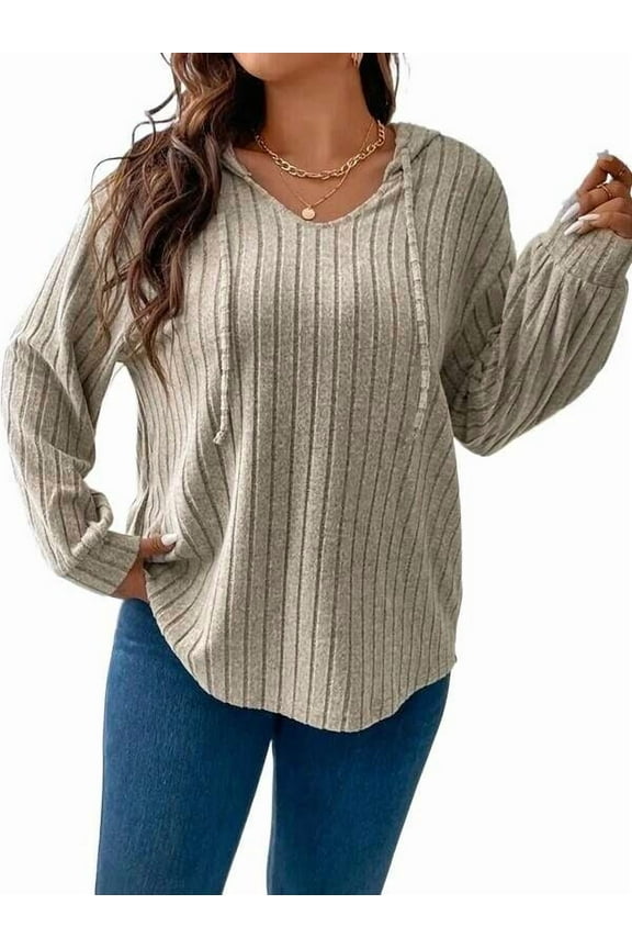 Plus Size Women's Loose-Fit Ribbed Hoodie (1X-5X) - Effortlessly Create a Stylish Look and Enjoy Ultimate Comfort