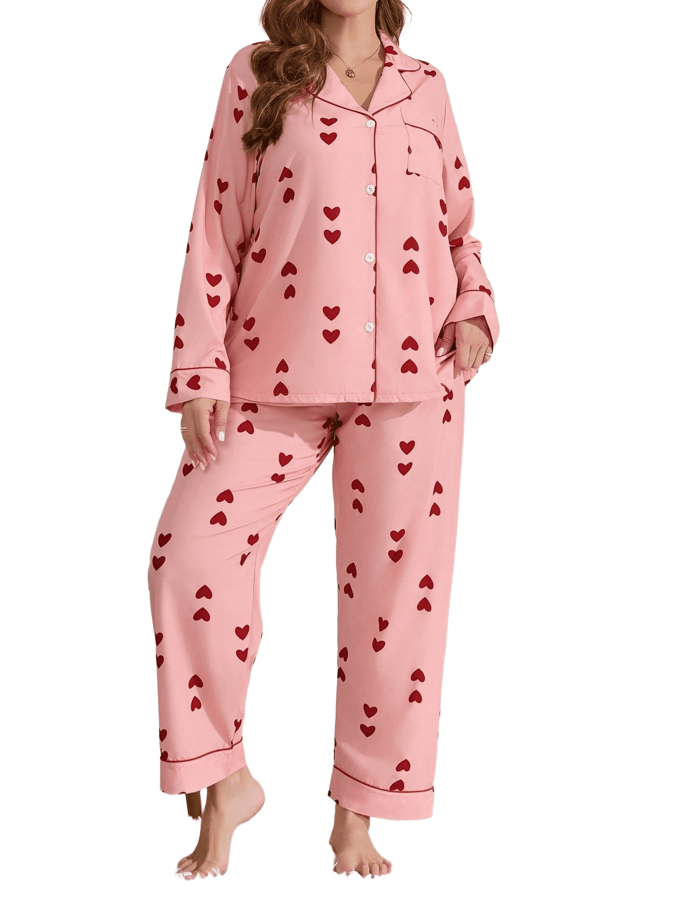 Plus Size Cotton Pajama Set With Lace Detail And Green Print For Autumn Women Cozy Comfort main image 0