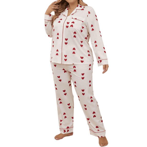Sucegi Plus size Exclusive for women, heart-print pajama set, super comfortable – Plus size women's pajama set,(1X-4X) casual lazy loungewear.