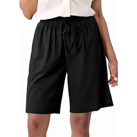 Sucegi Trendy Black Drawstring Shorts for Women - Loose Fit with Side Pockets, Perfect for Casual Wear