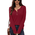 thumbnail image 1 of Sucegi Trendy Women's Long - Sleeve Henley Shirt - Button Detail Design, Premium Waffle Knit, A Must - Have in the Wardrobe, 1 of 7
