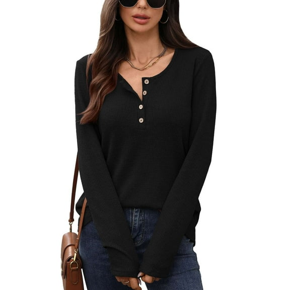 Sucegi Trendy Women's Long - Sleeve Henley Shirt - Button Detail Design, Premium Waffle Knit, A Must - Have in the Wardrobe