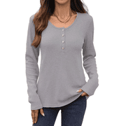 Sucegi Trendy Women's Long - Sleeve Henley Shirt - Button Detail Design, Premium Waffle Knit, A Must - Have in the Wardrobe