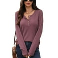thumbnail image 1 of Sucegi Trendy Women's Long - Sleeve Henley Shirt - Button Detail Design, Premium Waffle Knit, A Must - Have in the Wardrobe, 1 of 7