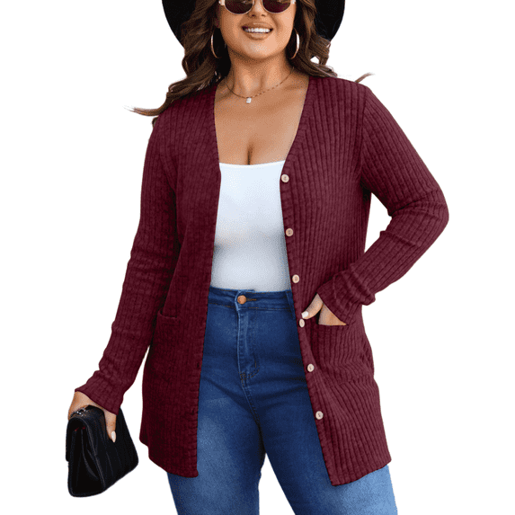 Sucegi Women's Plus Size Knit Cardigan, Designed Specifically for Autumn & Winter—Vintage-Style Fall Outerwear, Stretchy with Practical Pockets.