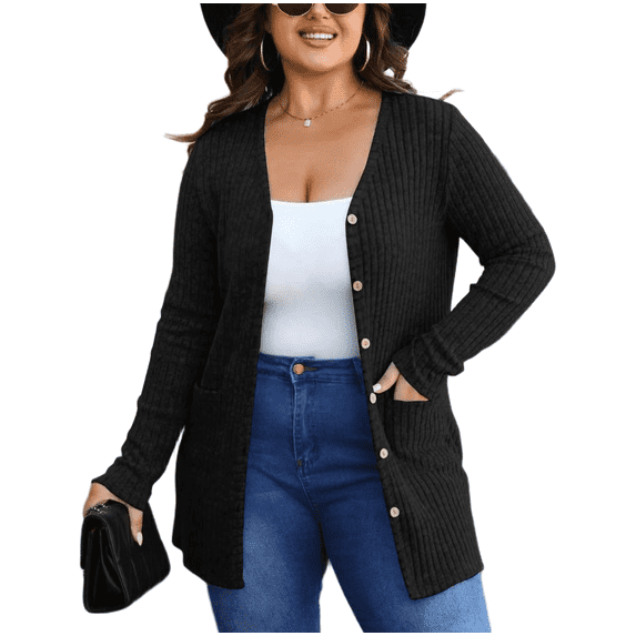 Sucegi Women's Plus Size Knit Cardigan, Designed Specifically for Autumn & Winter—Vintage-Style Fall Outerwear, Stretchy with Practical Pockets.
