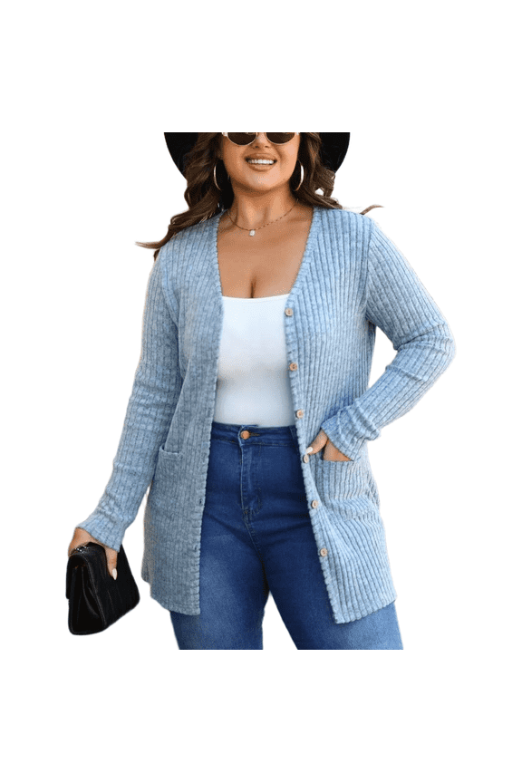 Women's Plus Size Knit Cardigan, Designed Specifically for Autumn & Winter—Vintage-Style Fall Outerwear, Stretchy with Practical Pockets.