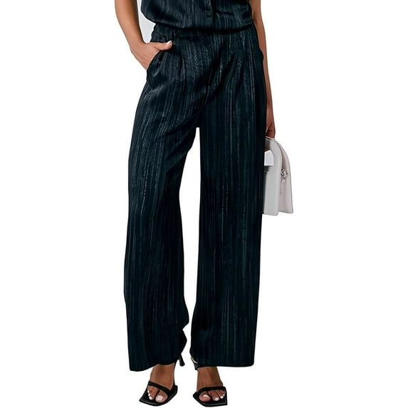 Sucegi Women's Satin Wide - Leg Pants High - Waisted Loose Casual Trousers.