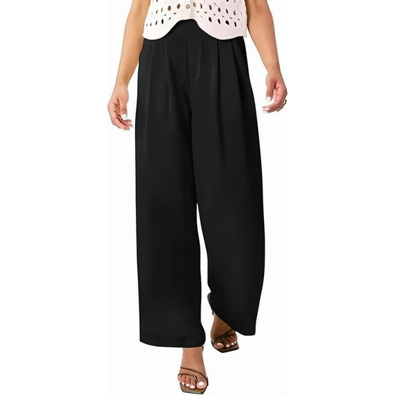 Sucegi Women's Satin Wide - Leg Pants High - Waisted Loose Casual Trousers.