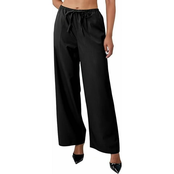 Sucegi Women's Striped Wide-Leg Pants Elastic Waist with Drawstring | Loose Fit for Concealing Imperfections | Perfect for Daily Commute