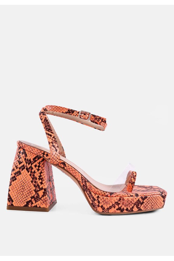 Such Flirt Snake Print Triangular Block Heel Sandals