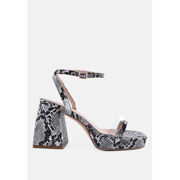 Such Flirt Snake Print Triangular Block Heel Sandals