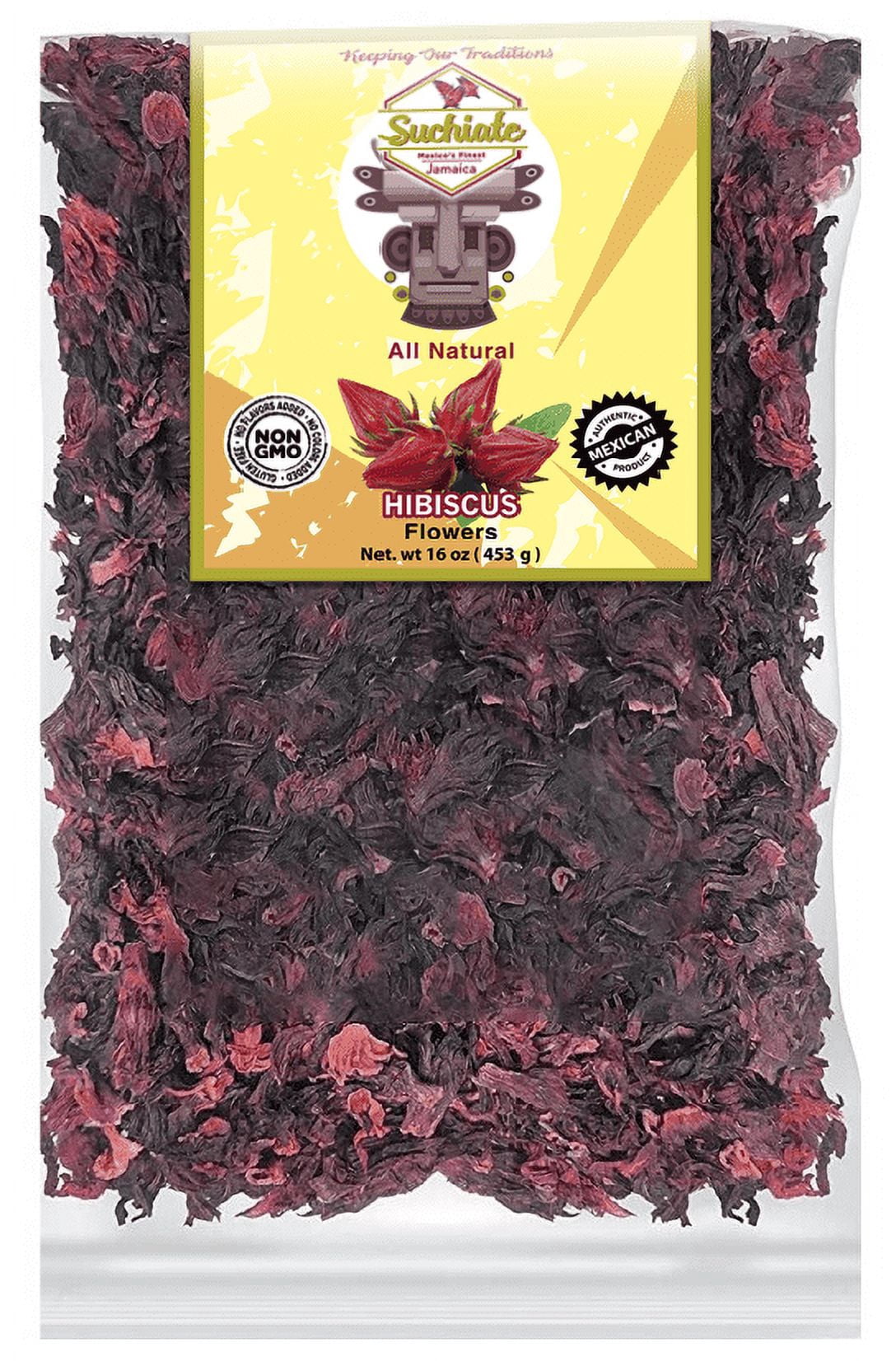 Suchiate Hibiscus Flowers - 100% All Natural - 1 lb (16oz) Flor De Jamaica - Authentic Mexican Jamaica –Agua Fresca de Jamaica Tradicional – Hibiscus Tea –