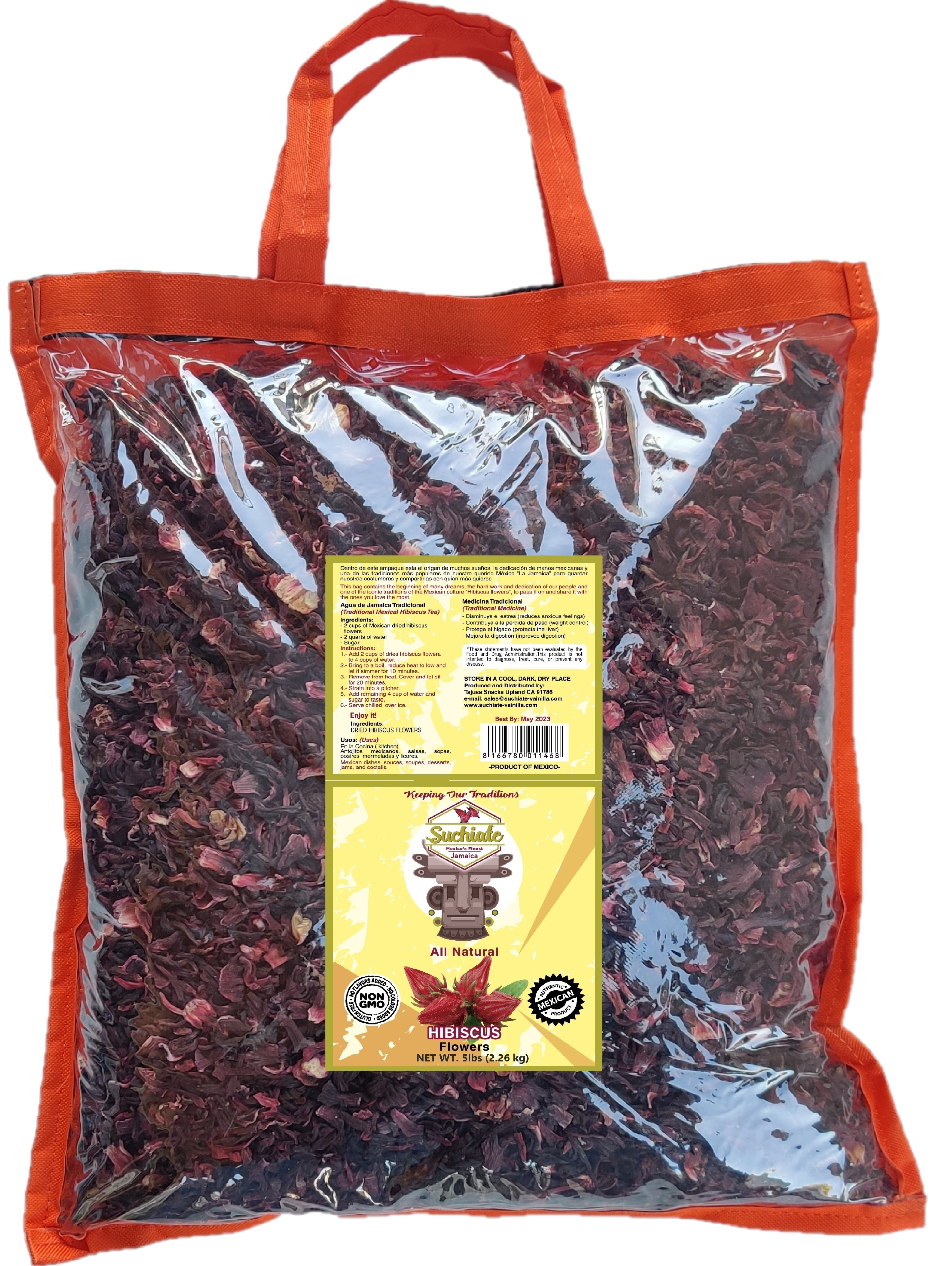 Suchiate Hibiscus Flowers - 100% Natural - 5 lb (2.26Kg) Flor De Jamaica