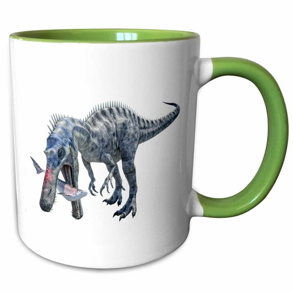 3drose, Suchomimus Feeding on a Shark, 15oz Two-tone Green Mug
