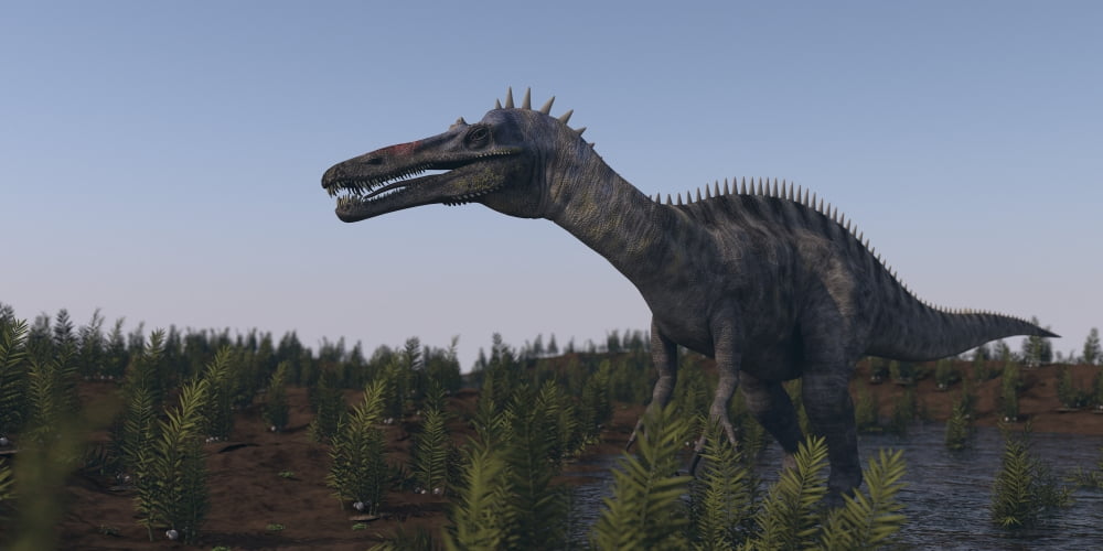 Suchomimus dinosaur in a prehistoric environment Canvas Art - Kostyantyn IvanyshenStocktrek Images (39 x 20)