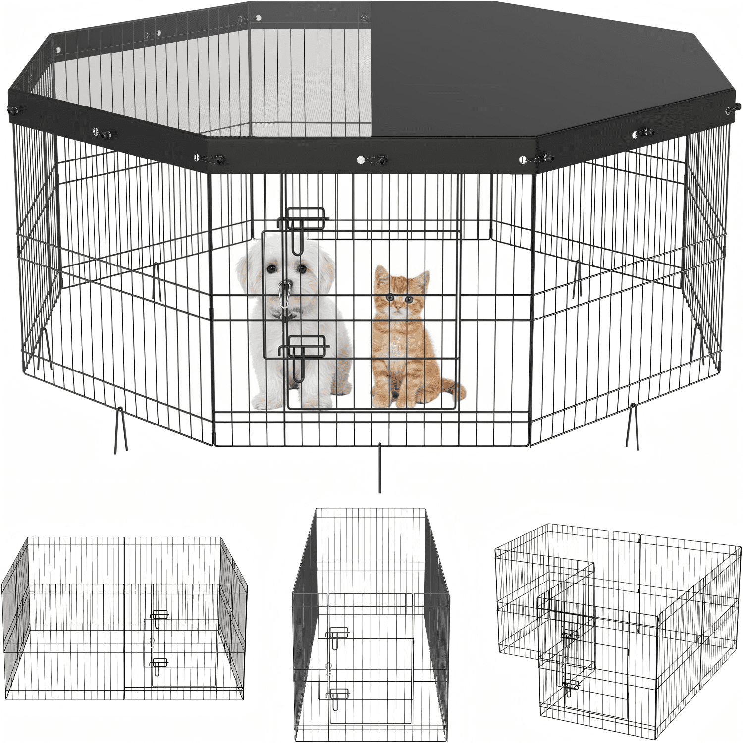 Suchown 24'' Foldable Dog Playpen with Top & 8 Panels, Durable Pet Playpen for Indoor/Outdoor Use, Customizable Shape with UV Protection & Ground Stakes
