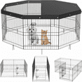 thumbnail image 1 of Suchown 24'' Foldable Dog Playpen with Top & 8 Panels, Durable Pet Playpen for Indoor/Outdoor Use, Customizable Shape with UV Protection & Ground Stakes, 1 of 10