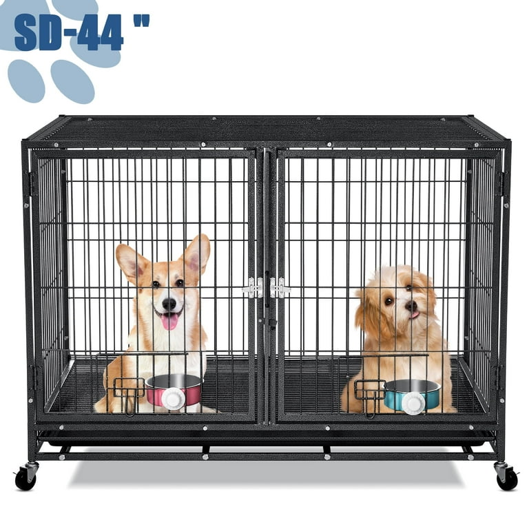 Suchown Heavy Duty Dog Crate, 44 Inch Steel Cage, Double Door
