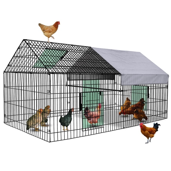 Suchown 87" x 40" Large Metal Chicken Run with Waterproof Cover - Anti-Rust Outdoor Poultry Cage & Rabbit Enclosure - Heavy Duty Pet Playpen with Top Access for Backyard