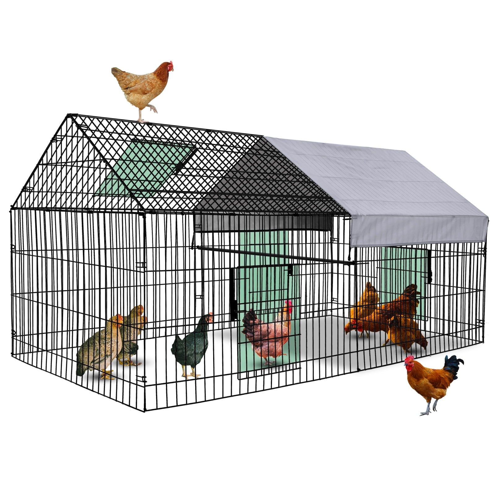 Suchown 87" Large Metal Chicken Run & Duck Coop, Outdoor Rabbit Enclosure with UV-Resistant Cover, Heavy Duty Poultry Cage & Catio for Backyard, Anti-Rust Walk-In Pen for Small Animals, Silver