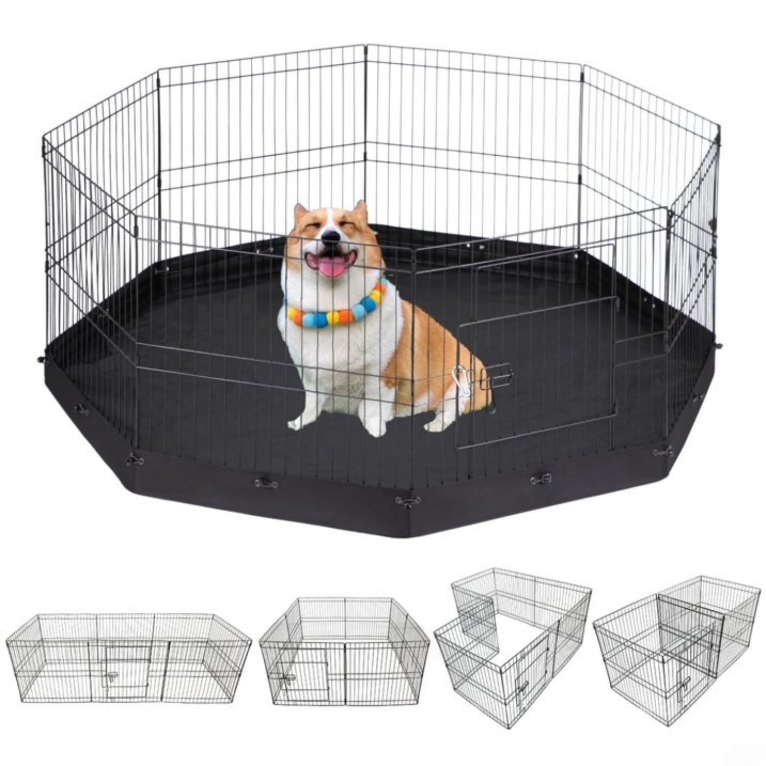 Image showcasing Suchown Foldable Pet Playpen - 24'' High 8 Panels Indoor/Outdoor Metal ...